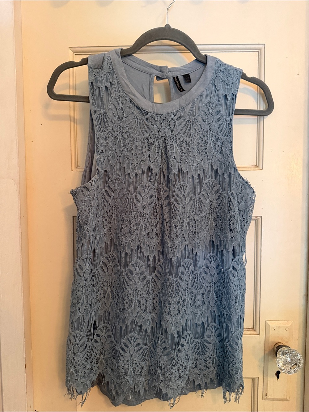 HeartSoul Dusty Blue Crochet Lace Tank Top